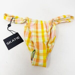SKATIE Bobby Plaid Thick Band Bikini Bottom In Suva Size XS Coquette Beach NEW